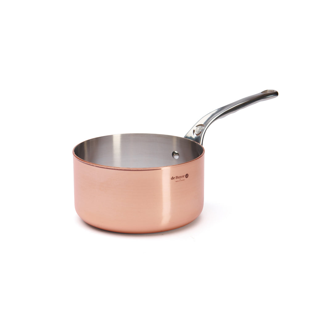Kasserolle, kobber med rustfrit stål greb, Ø16 cm til induktion