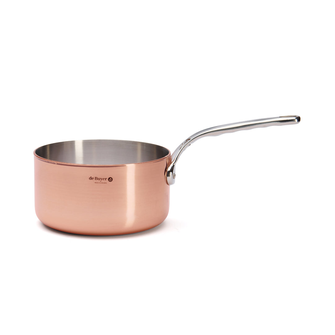 Kasserolle, kobber med rustfrit stål greb, Ø16 cm til induktion