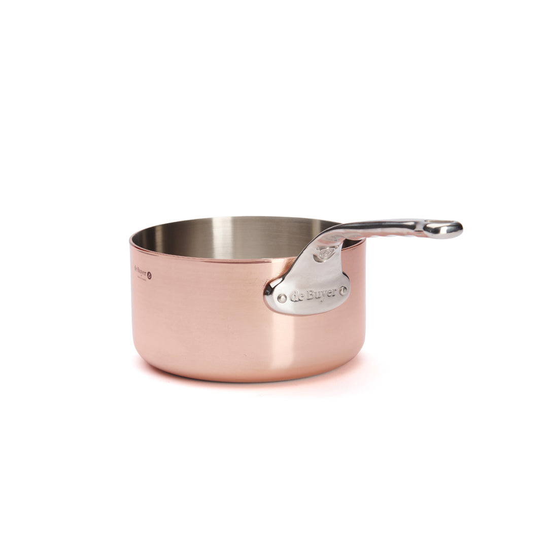 Kasserolle, kobber med rustfrit stål greb, Ø16 cm til induktion