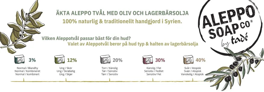 Alepposæbe, 20% laurbærolie, 170 g i snor
